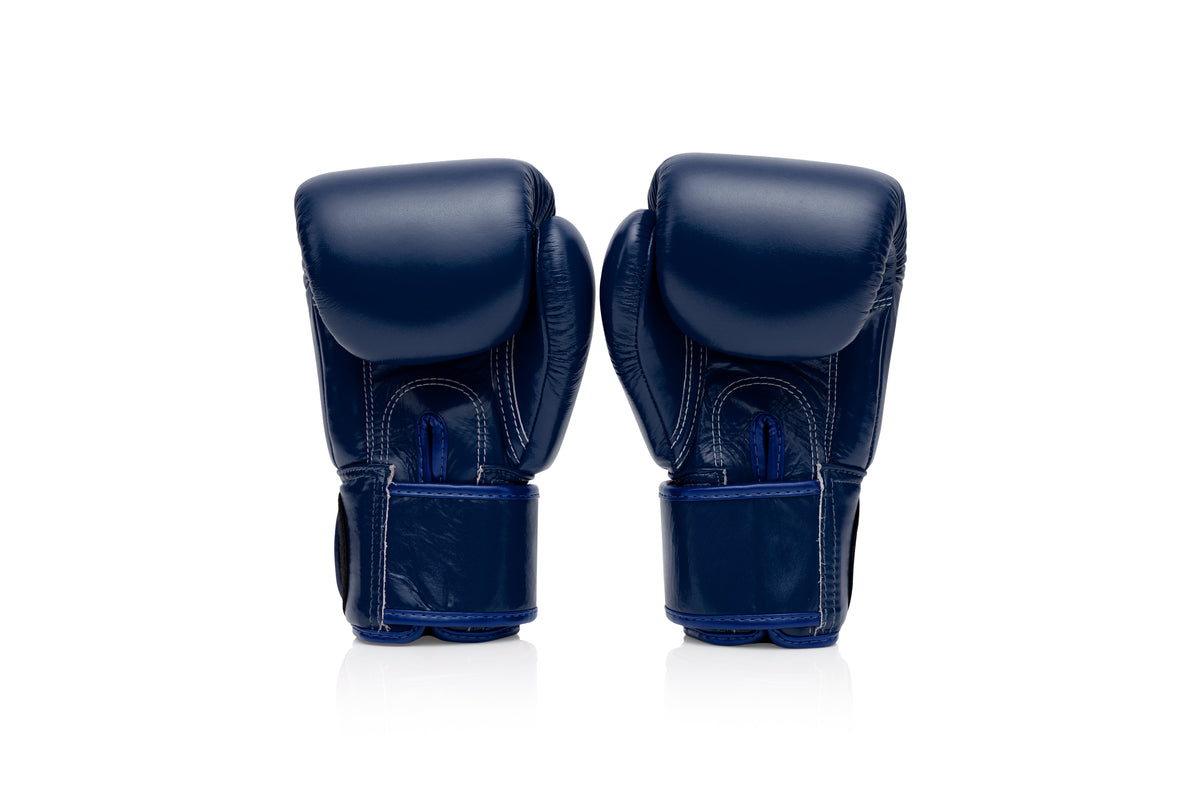 Fairtex BGV1 blue boxing gloves close-up – genuine leather