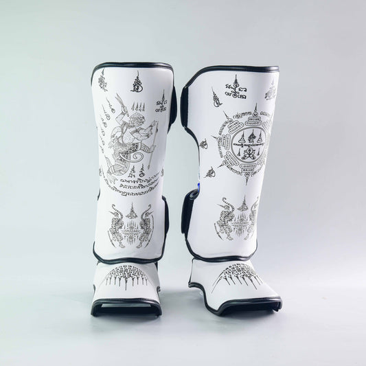 Raja Fancy Shin Guards - Sak Yan White