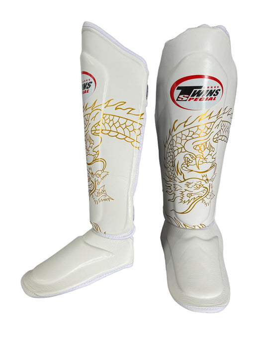 Twins Fancy Shin Guards Dragon Gold/White