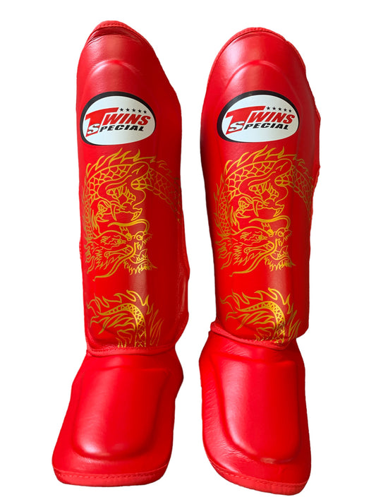 Twins Fancy Shin Guards Dragon Gold/Red