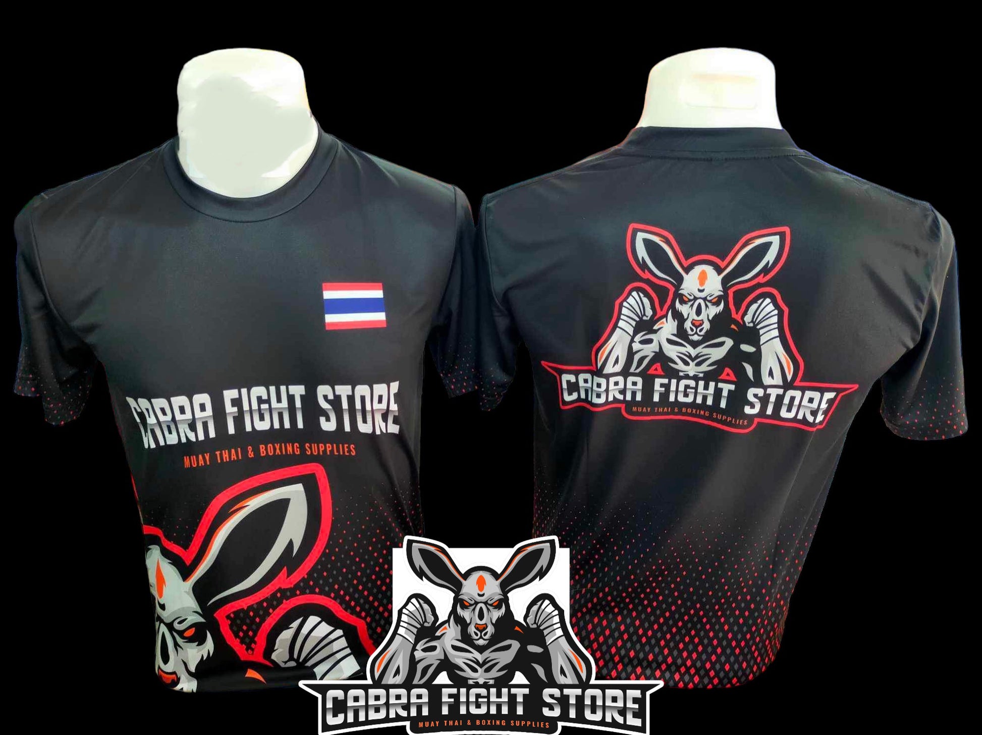 Cabra Fight Store T-Shirt – front view with bold logo print on black cotton tee