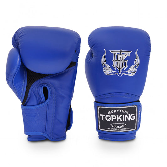TOPKING Super Air Single Tone Boxing Gloves in Blue – Premium leather gloves with ventilation system for Muay Thai and boxing training