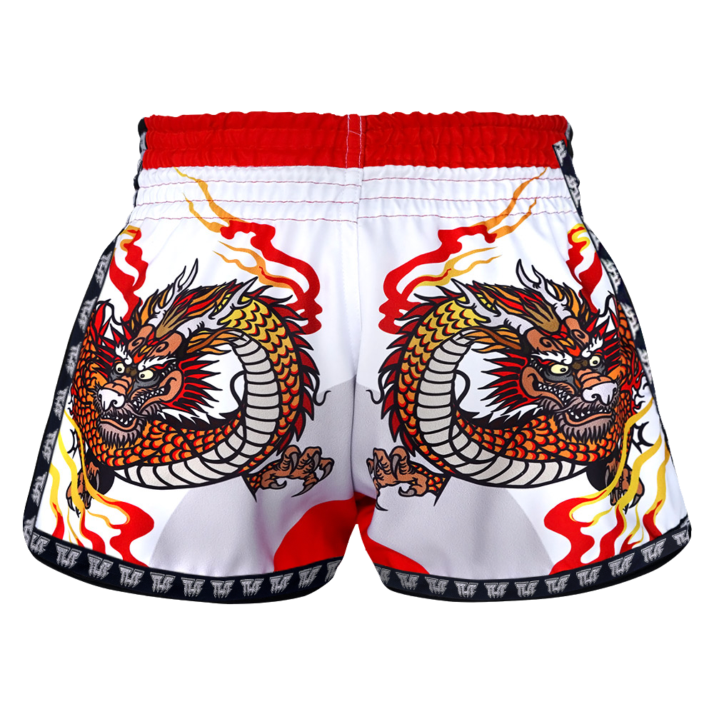TUFF - Shorts - WHITE CHINESE DRAGON RETRO MUAY THAI