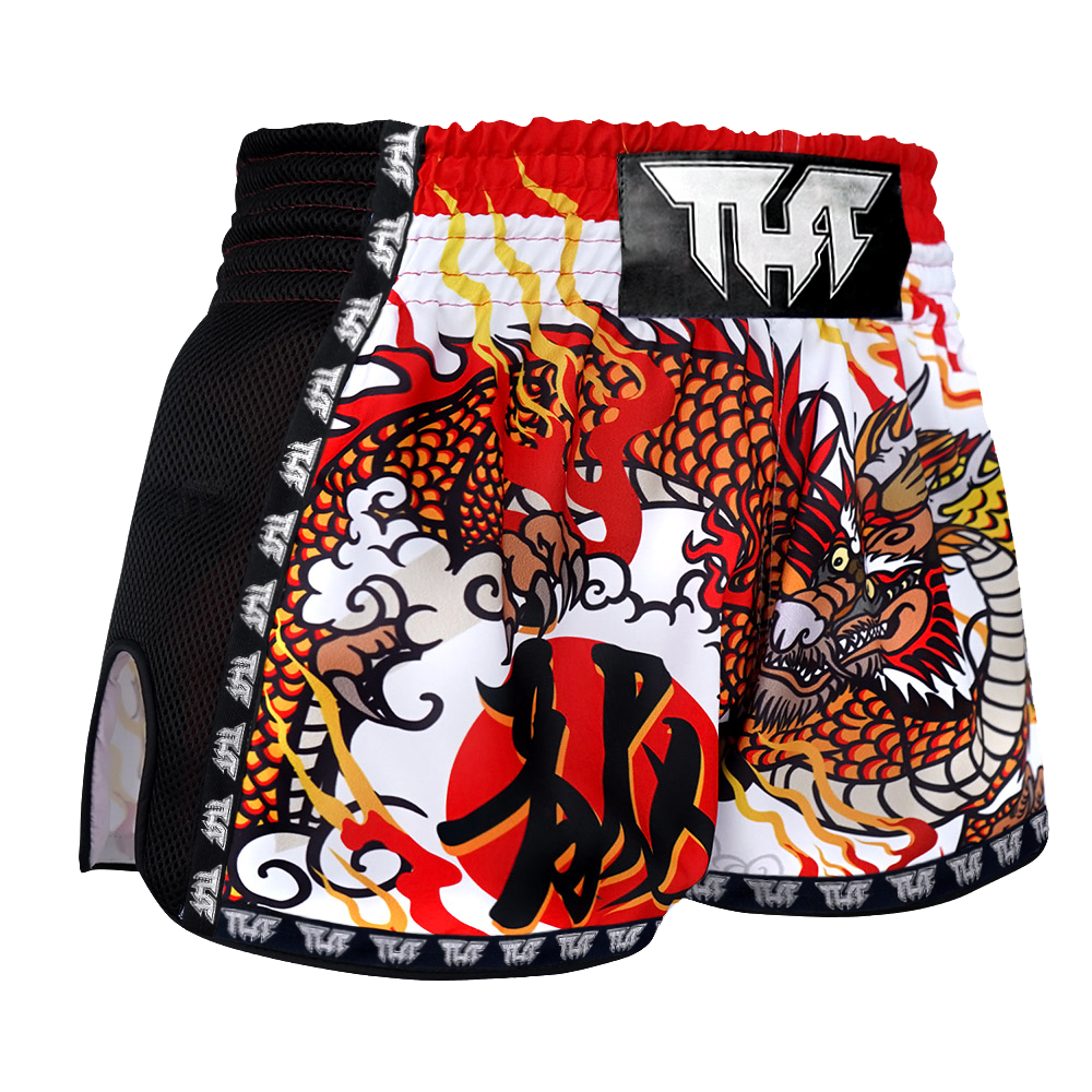 TUFF - Shorts - WHITE CHINESE DRAGON RETRO MUAY THAI