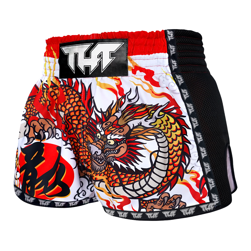 TUFF - Shorts - WHITE CHINESE DRAGON RETRO MUAY THAI