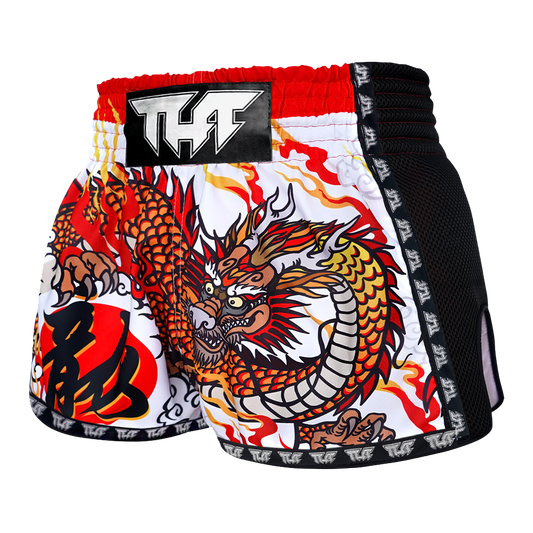 TUFF - Shorts - WHITE CHINESE DRAGON RETRO MUAY THAI