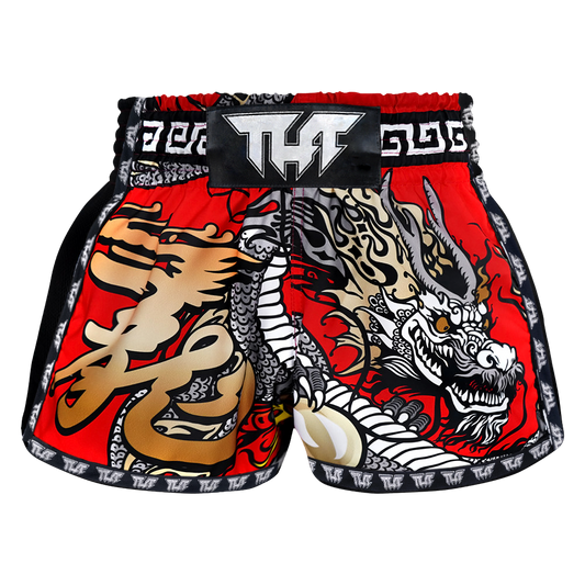 TUFF - Shorts - RED CHINESE DRAGON RETRO MUAY THAI Shorts