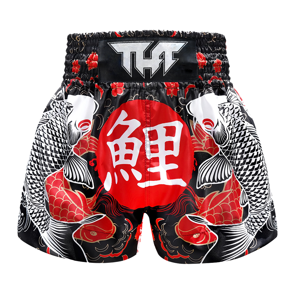 TUFF - Shorts - Black Japanese Koi Fish Thai Boxing