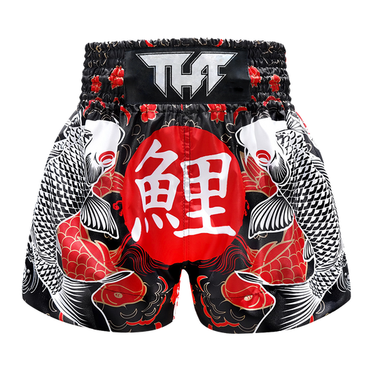 TUFF - Shorts - Black Japanese Koi Fish Thai Boxing