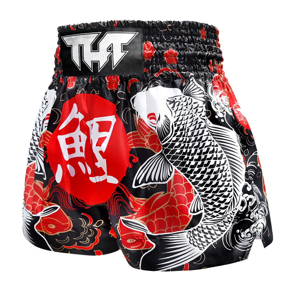 TUFF - Shorts - Black Japanese Koi Fish Thai Boxing