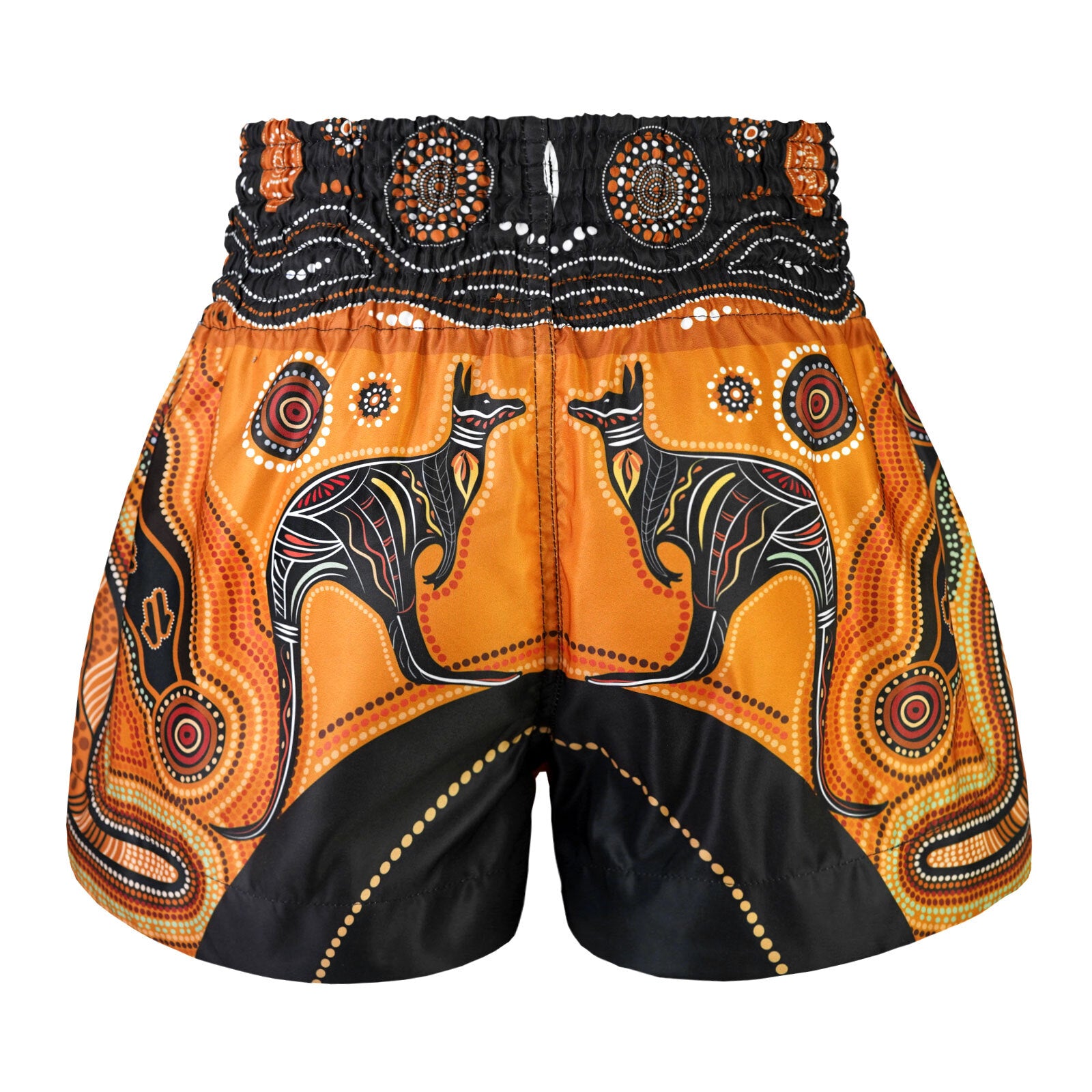 Back view of TUFF 'AUSTRALIA' Muay Thai Shorts – wide-leg fit and elastic waistband