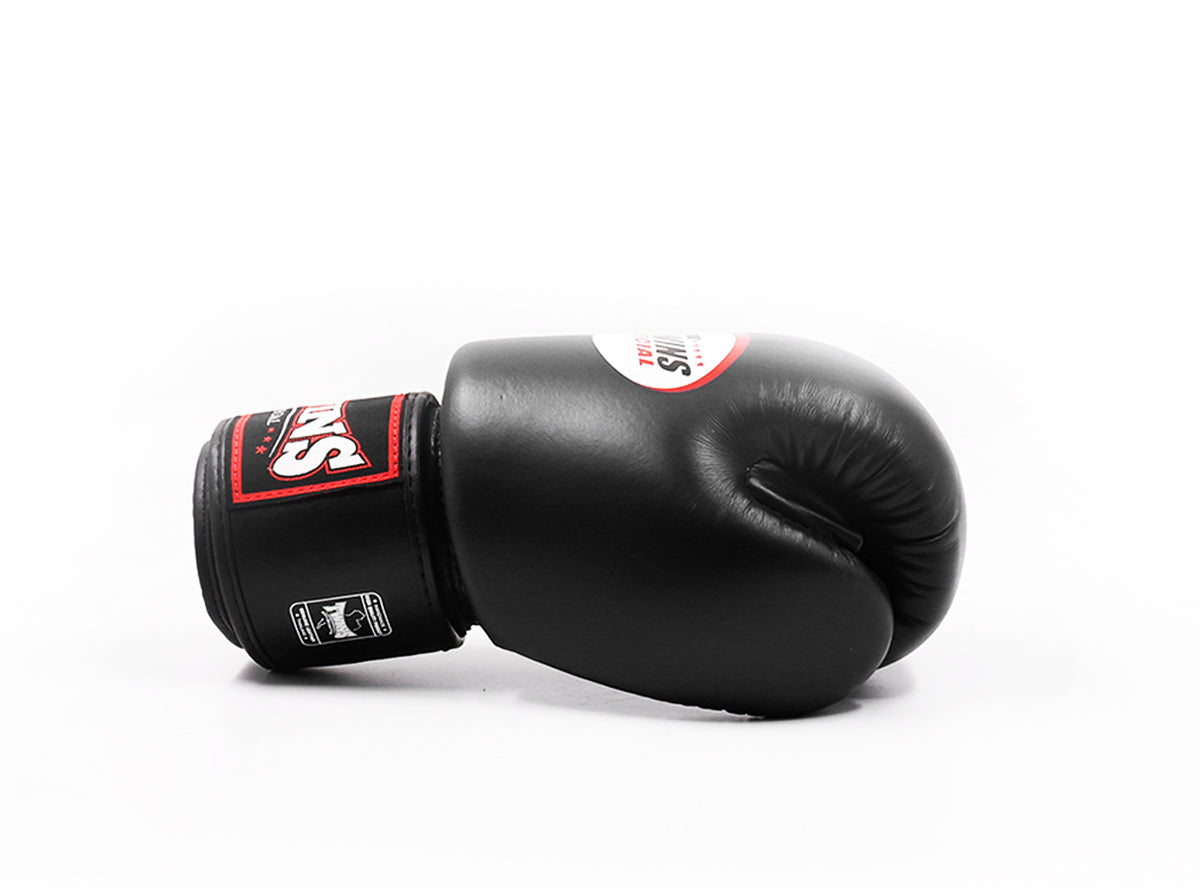 Twins BGVL-3 black Velcro boxing gloves Sydney side view– Cabra Fight Store