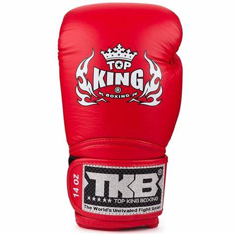 Top King Super Air Tone Boxing Gloves – red Thai leather gloves with breathable mesh and wrist support.