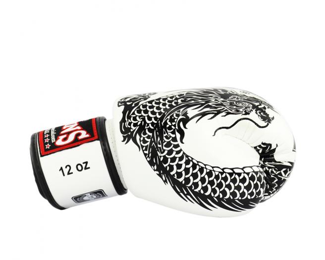 Twins Fancy Boxing Gloves "Dragon" White and Black - FBGV-49