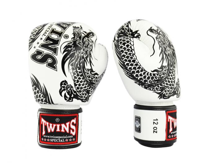 Twins Dragon Edition boxing gloves white black side view – Cabra Fight Store