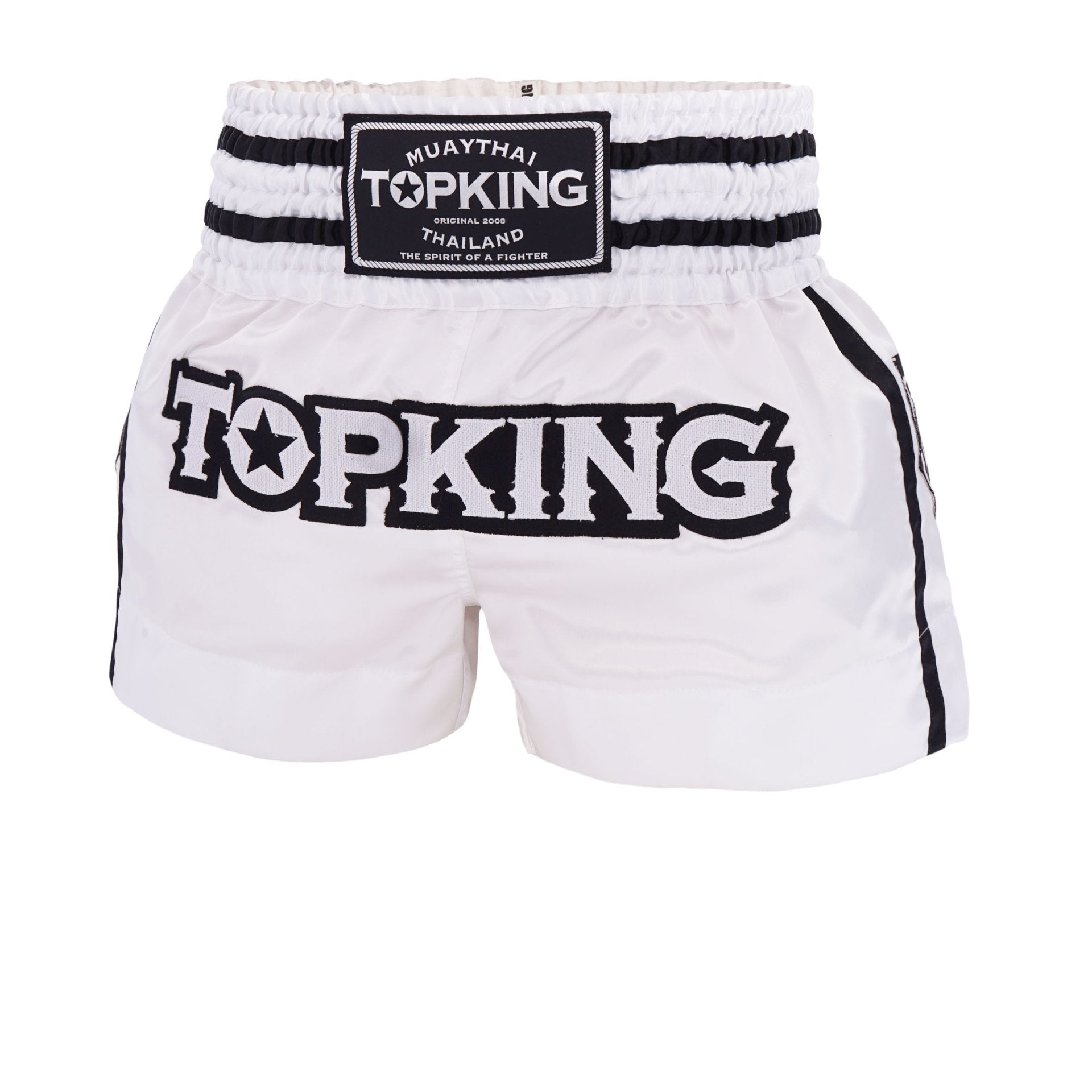 op King Thai Boxing Shorts 216 – Muay Thai fight shorts in white design Front view