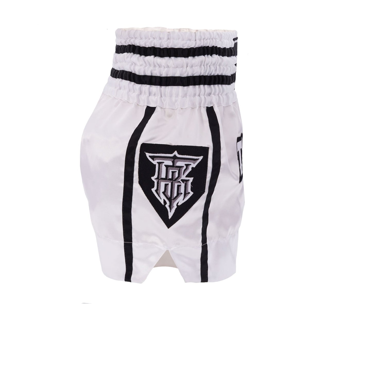 op King Thai Boxing Shorts 216 – Muay Thai fight shorts in white side view 2