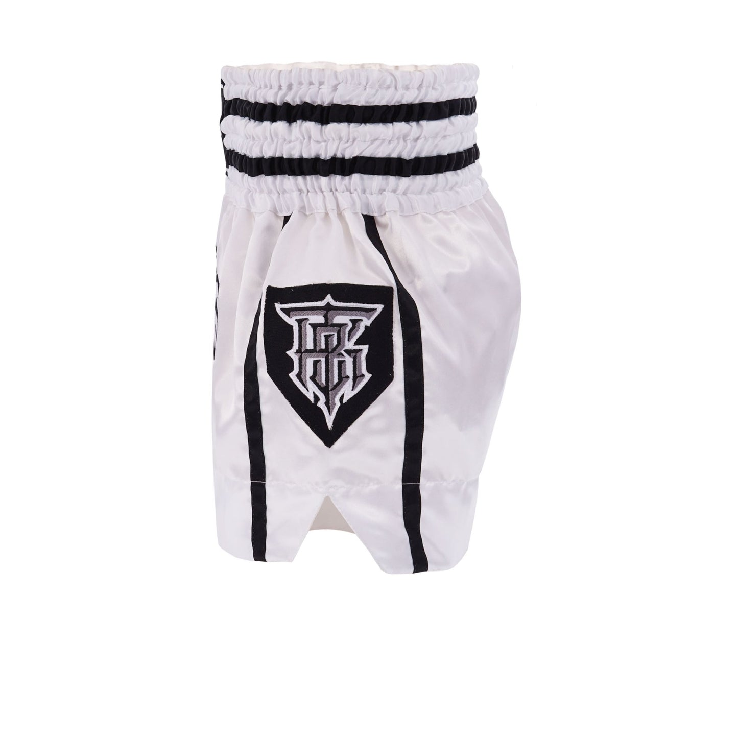 op King Thai Boxing Shorts 216 – Muay Thai fight shorts in white design side view