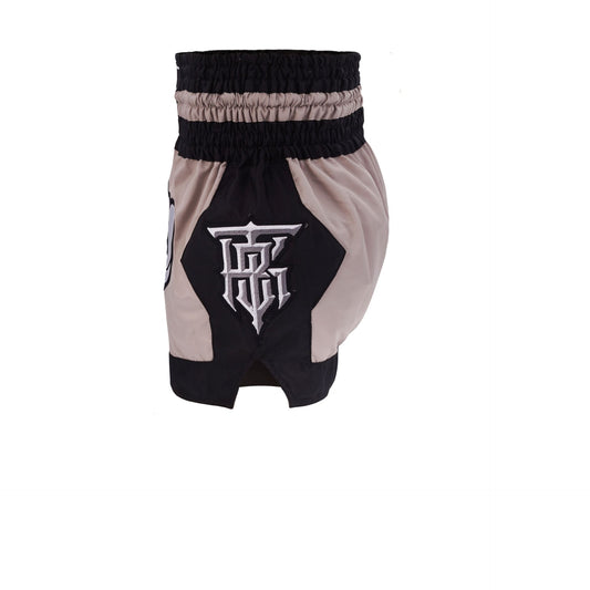 Top King Thai Boxing Shorts 221 – Authentic Muay Thai fight shorts in cream - side