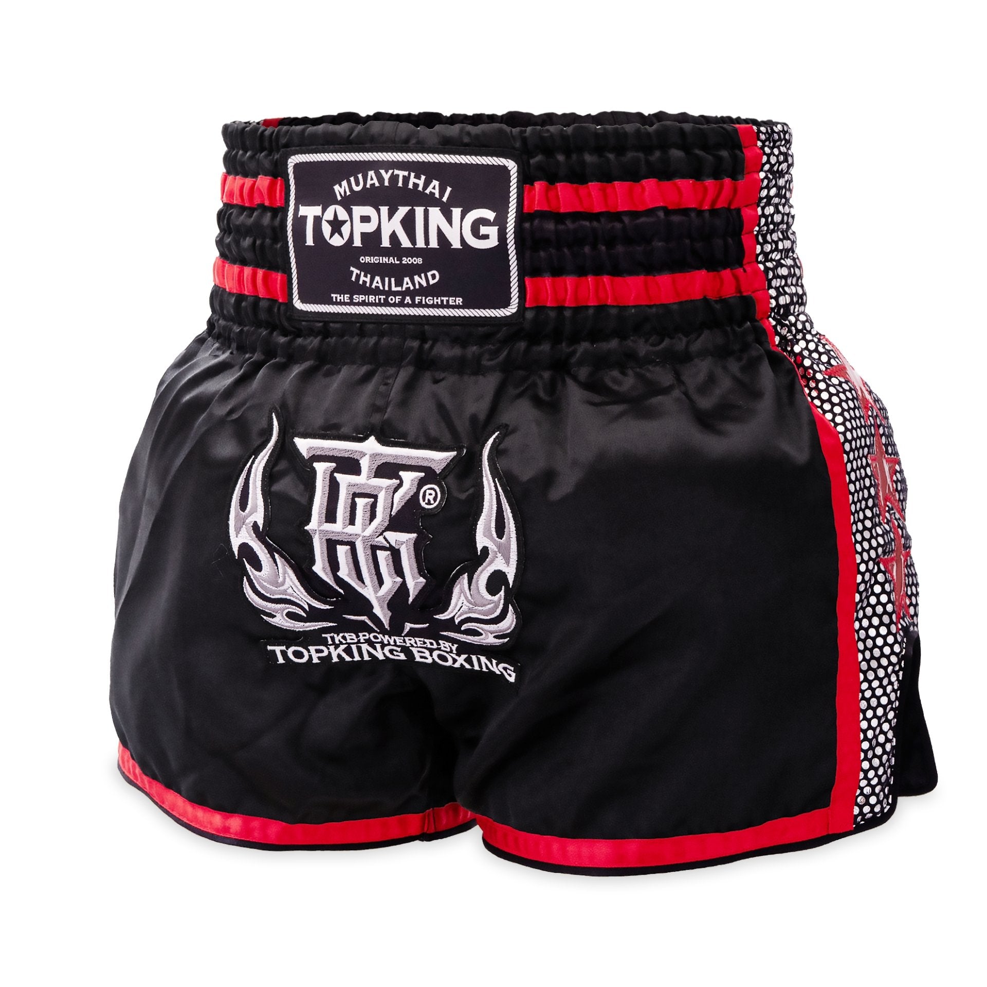 Top King Thai Boxing Shorts Red 239 – Authentic Muay Thai fight shorts in red/black - Front