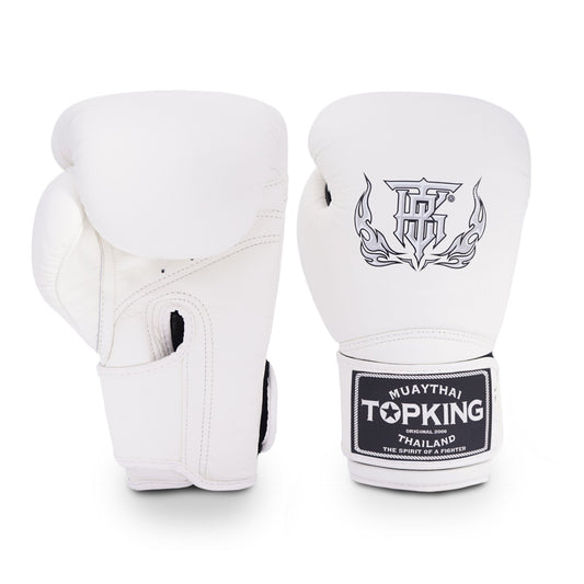 Top King SUPER SINGLE TONE Boxing Gloves – white leather gloves front view