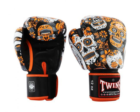 Twins Fancy Boxing Gloves "SKULL" Orange/Black