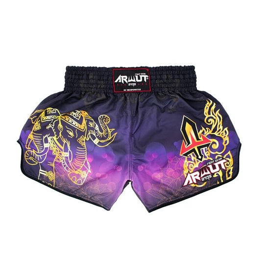 ARWUT Erawan Muay Thai Shorts – front view with three-headed elephant design