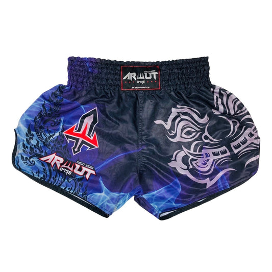 ARWUT Yaksha Muay Thai Shorts – front view with guardian warrior design