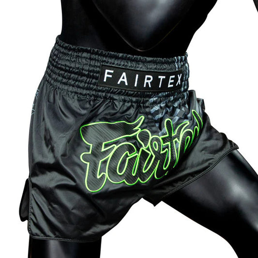 Fairtex Racer black Muay Thai shorts detail – Sydney