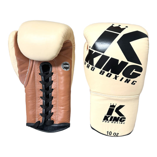 King Pro - Boxing Gloves Laced - Cream and Brown