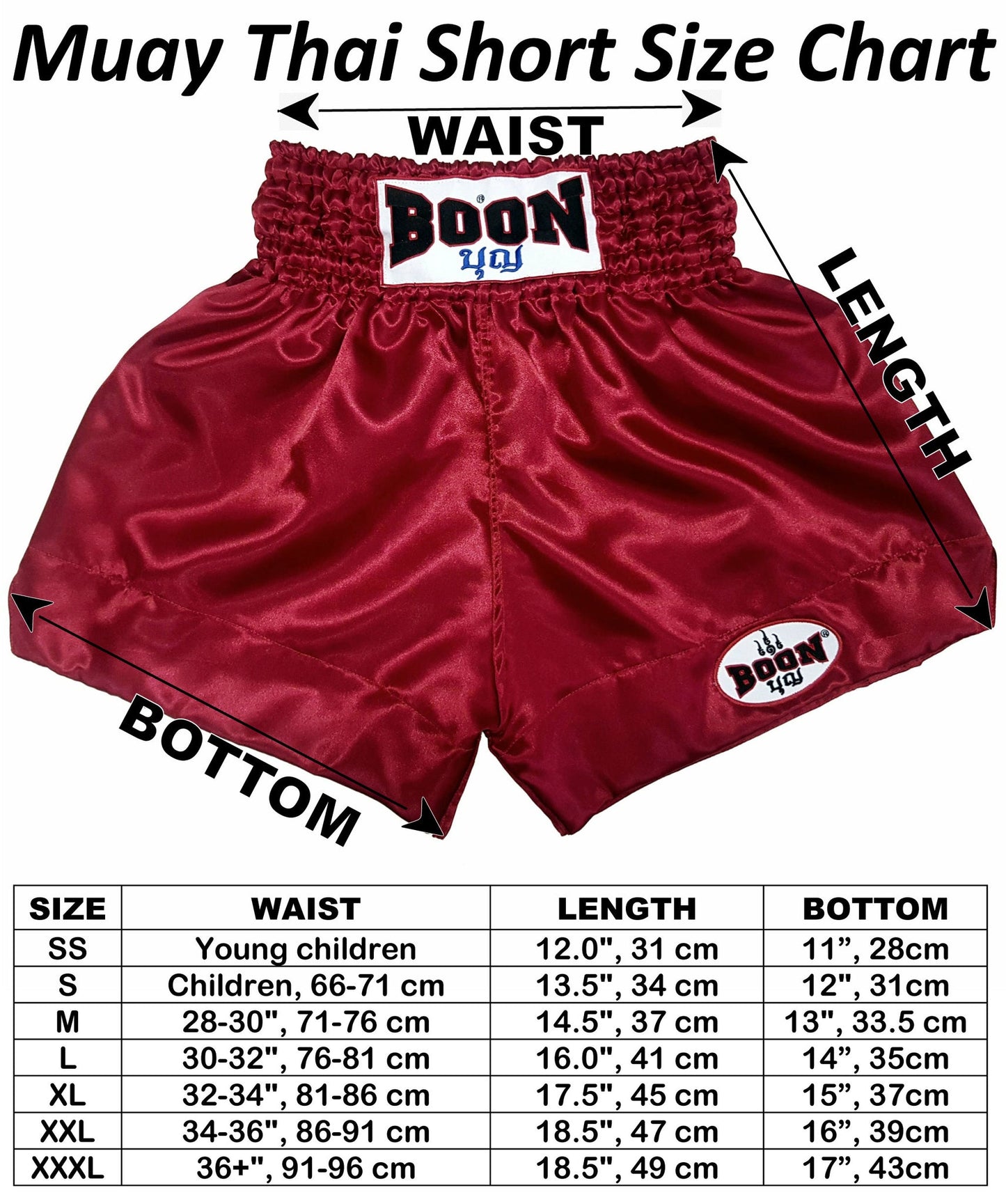 BOON - MT01BK - Muay Thai Shorts - BLACK PLAIN