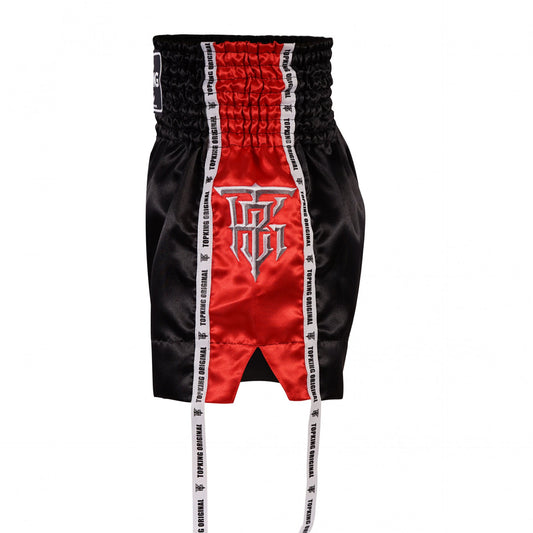 Top King Thai boxing shorts 201 black red front view – Sydney