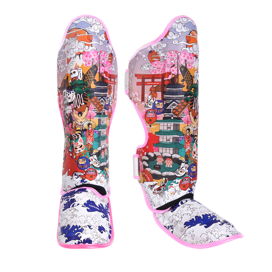 Top King Shin Guard Japanese Culture Pink – Premium Muay Thai shin protection with unique design