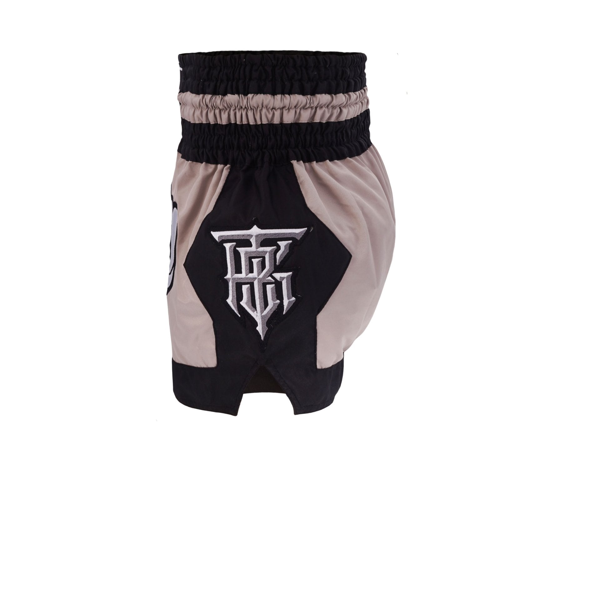 Top King Thai Boxing Shorts 221 – Authentic Muay Thai fight shorts in cream - side